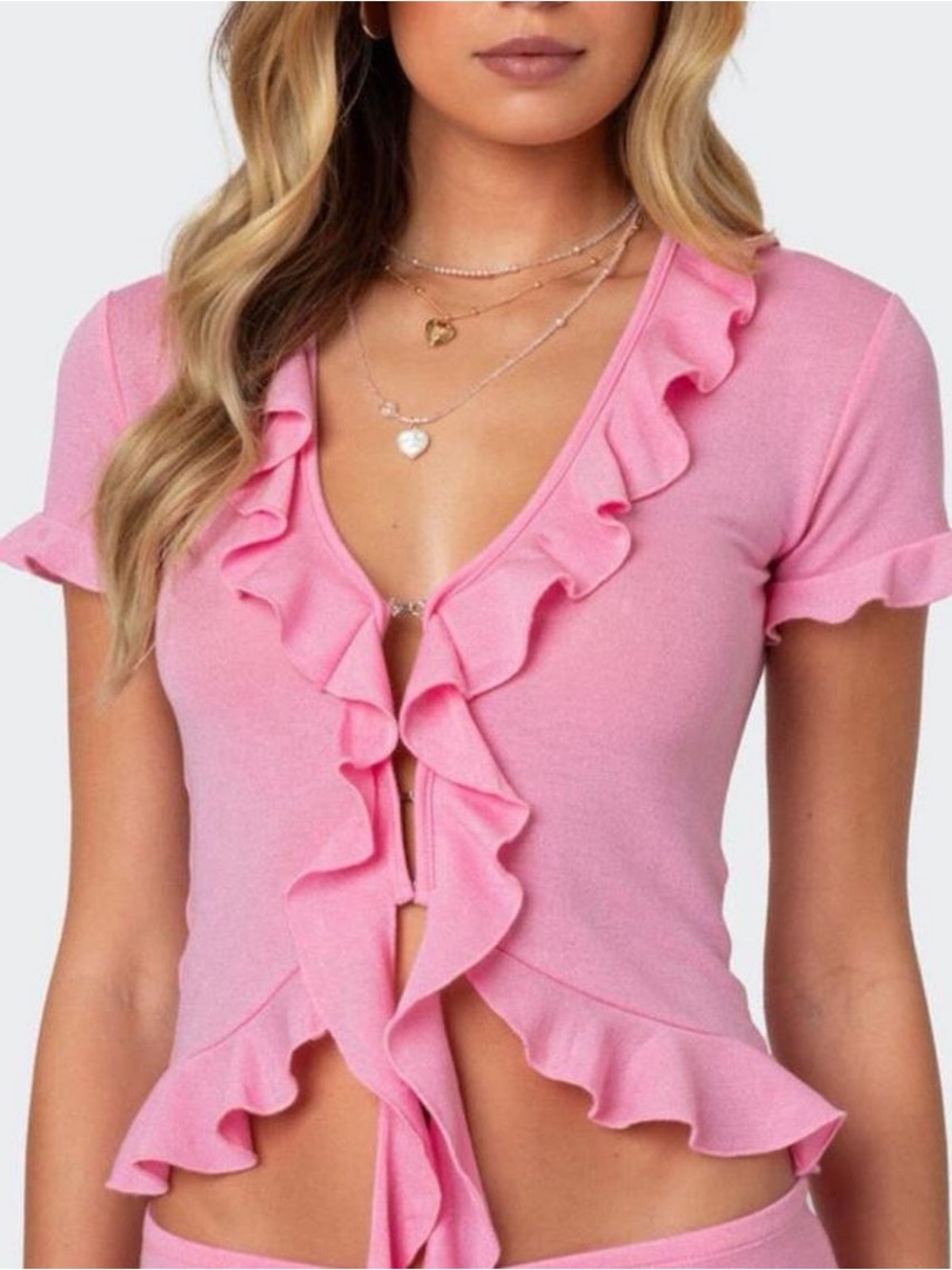 NWT Edikted Pink Ruffle Top